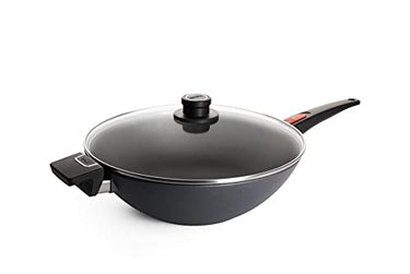 Woll Diamond Lite Wok- und Rührpfanne mit Glasdeckel, Ø 34 cm, 11 cm hoch, mit abnehmbaren Stiel - Geeignet für Ceran, Gas, Elektro, Halogen - nicht induktionsgeeignet, Antihaft-Versiegelung im Sale